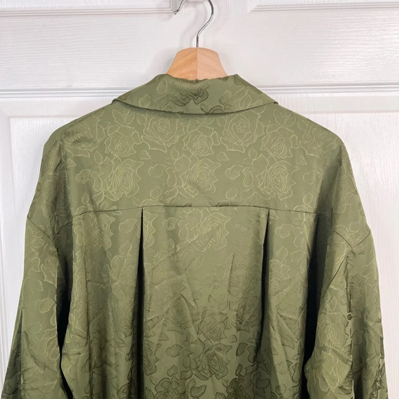 WAYF Women's Olive Green Floral Ex Boyfriend Shirt Button-Up Long Sleeve Size M - Picture 6 of 14